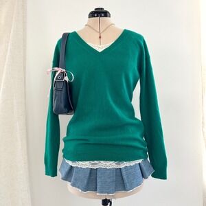 Talbots 100% Pure Cashmere V Neck Long Sleeve Sweater Womens Medium Kelly Green